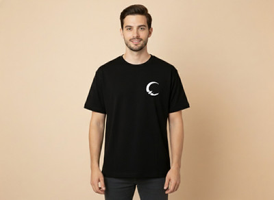 AmbroHub Embroidered Men Crew Neck Black T-Shirt