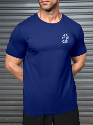 Triptee Printed Men Round Neck Dark Blue T-Shirt