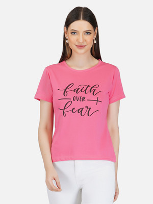 Unistreet Typography Women Round Neck Pink T-Shirt