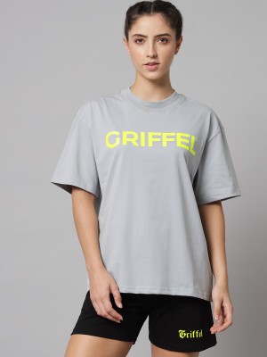 GRIFFEL Self Design Women Round Neck Grey T-Shirt