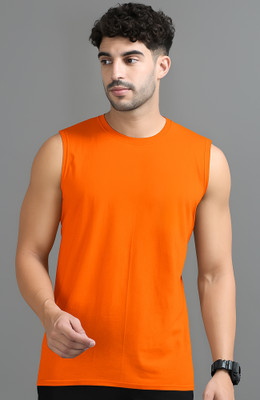 Jangoboy Solid Men Round Neck Orange T-Shirt