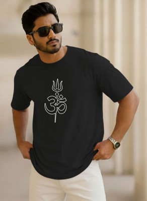 SINNER STREET Printed, Self Design Men Round Neck Black T-Shirt