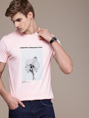 French Connection Printed Men Round Neck Pink T-Shirt