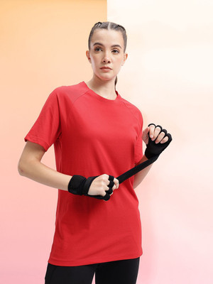 HRX by Hrithik Roshan Solid Women Round Neck Red T-Shirt