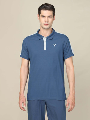TECHNOSPORT Colorblock Men Polo Neck Navy Blue T-Shirt
