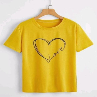 SAHAL Printed Women Round Neck Yellow T-Shirt