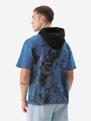 The Souled Store Graphic Print Men Hooded Neck Blue T-Shirt