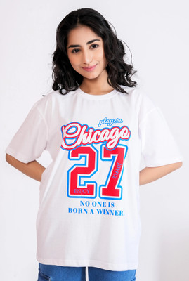 silver threads Typography Women Round Neck White T-Shirt
