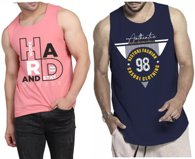 Restore Printed Men Round Neck Pink, Blue, Multicolor T-Shirt