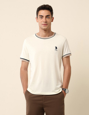 U.S. POLO ASSN. Solid Men Round Neck White T-Shirt