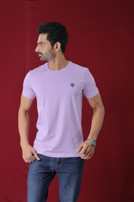 LEAFCARE Self Design Men Round Neck Purple T-Shirt