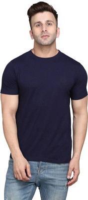 tfurnish Solid Men Round Neck Dark Blue T-Shirt