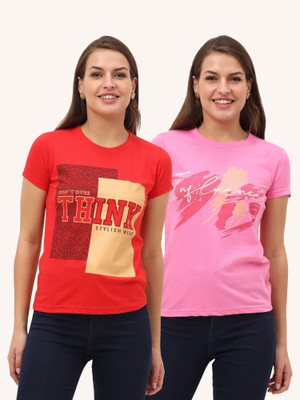 FEDAMSEL Printed, Typography Women Round Neck Multicolor T-Shirt