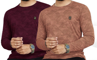 AVOLT Printed Men Round Neck Brown, Maroon T-Shirt