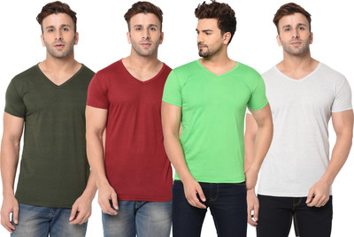 JB Jagoboy Solid Men V Neck Green, Maroon, Grey, Light Green T-Shirt