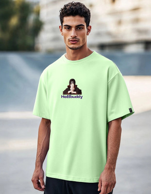 Hoffbuddy Graphic Print Men Round Neck Light Green T-Shirt