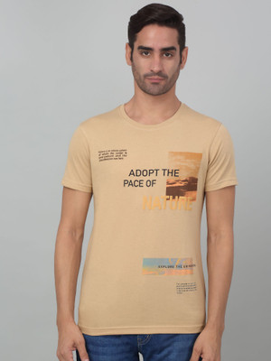 CANTABIL Printed Men Round Neck Beige T-Shirt
