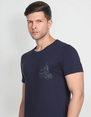 Arrow Sport Printed Men Round Neck Blue T-Shirt