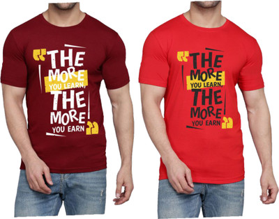 WOOSTRO Printed Men Round Neck Maroon, Red T-Shirt