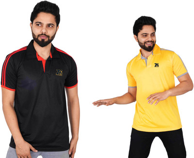 La Milano Striped Men Polo Neck Gold T-Shirt