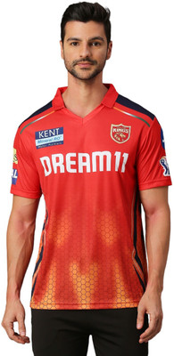 playR Printed Men Mandarin Collar Red T-Shirt