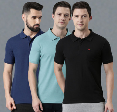 Force NXT Solid Men Polo Neck Multicolor T-Shirt