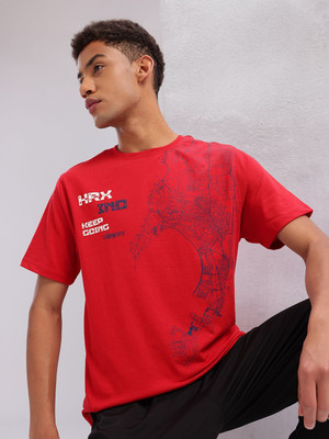 HRX by Hrithik Roshan Printed Men Round Neck Red T-Shirt