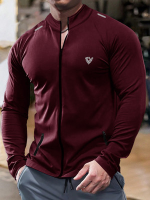 EyeBogler Solid Men High Neck Maroon T-Shirt