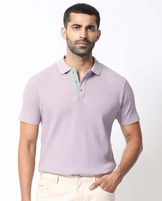RARE RABBIT Self Design Men Polo Neck Purple T-Shirt