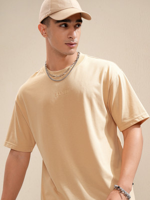 HIGHLANDER Solid Men Round Neck Beige T-Shirt