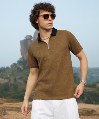 CAMPUS SUTRA Geometric Print Men Polo Neck Brown T-Shirt