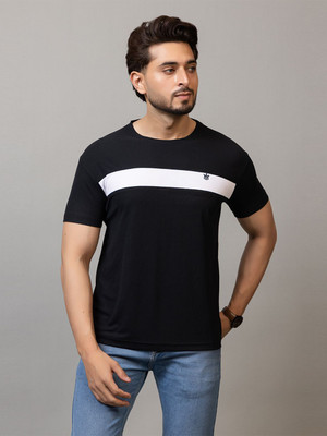 M TEX Solid Men Polo Neck Black T-Shirt