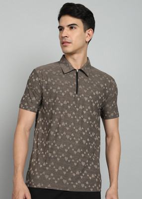 Moda Rapido Printed Men Polo Neck Brown T-Shirt