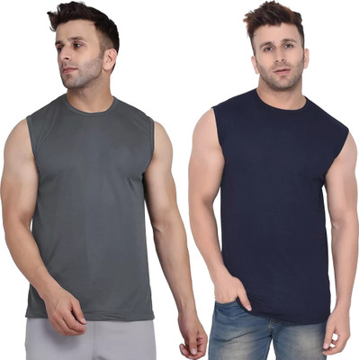 Moordale Fab Solid Men Round Neck Grey, Dark Blue T-Shirt