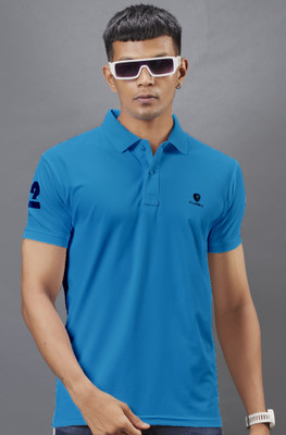 3BROS Solid Men Polo Neck Blue T-Shirt