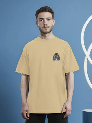 Moda Rapido Printed, Solid Men Round Neck Beige T-Shirt