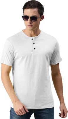 LazyChunks Solid Men Henley Neck White T-Shirt