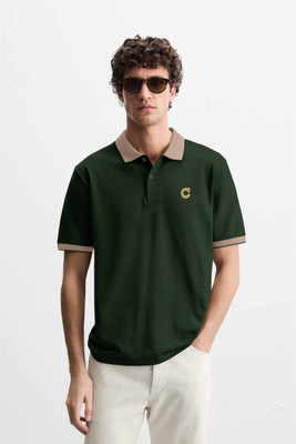 william and scott Solid Men Polo Neck Dark Green T-Shirt