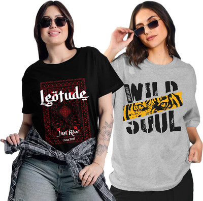Leotude Printed Women Round Neck Multicolor T-Shirt