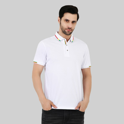 Sageware Solid Men Polo Neck Reversible White T-Shirt