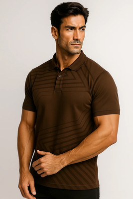METRONAUT Printed Men Polo Neck Brown T-Shirt