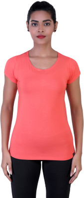 Laasa Sports Solid Women Round Neck Red T-Shirt