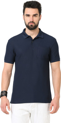 clothing Solid Men Polo Neck Navy Blue T-Shirt