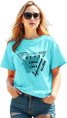 AUSK Printed Women Round Neck Light Blue T-Shirt