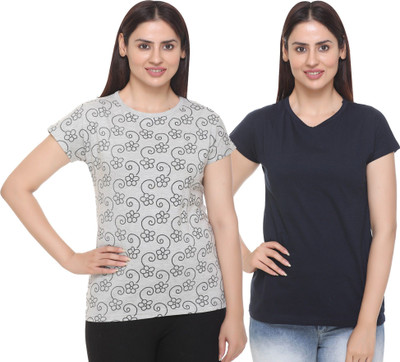 HouseOfCommon Printed Women Round Neck Multicolor T-Shirt