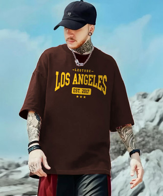 Leotude Printed Men Round Neck Brown T-Shirt