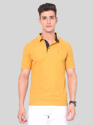 Stellers Solid Men Polo Neck Yellow T-Shirt