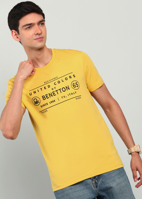 United Colors of Benetton Printed Men Round Neck Yellow T-Shirt