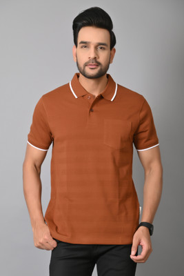 Arbour Solid Men Polo Neck Brown T-Shirt