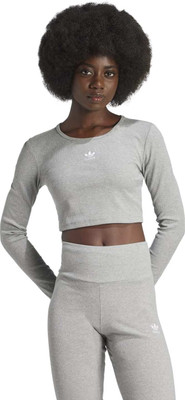 ADIDAS Self Design Women Round Neck Grey T-Shirt
